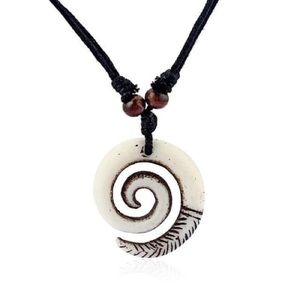 New Handmade Boho Hawaiian Tribal Engraved Spiral Helix Hook Pendant Necklace